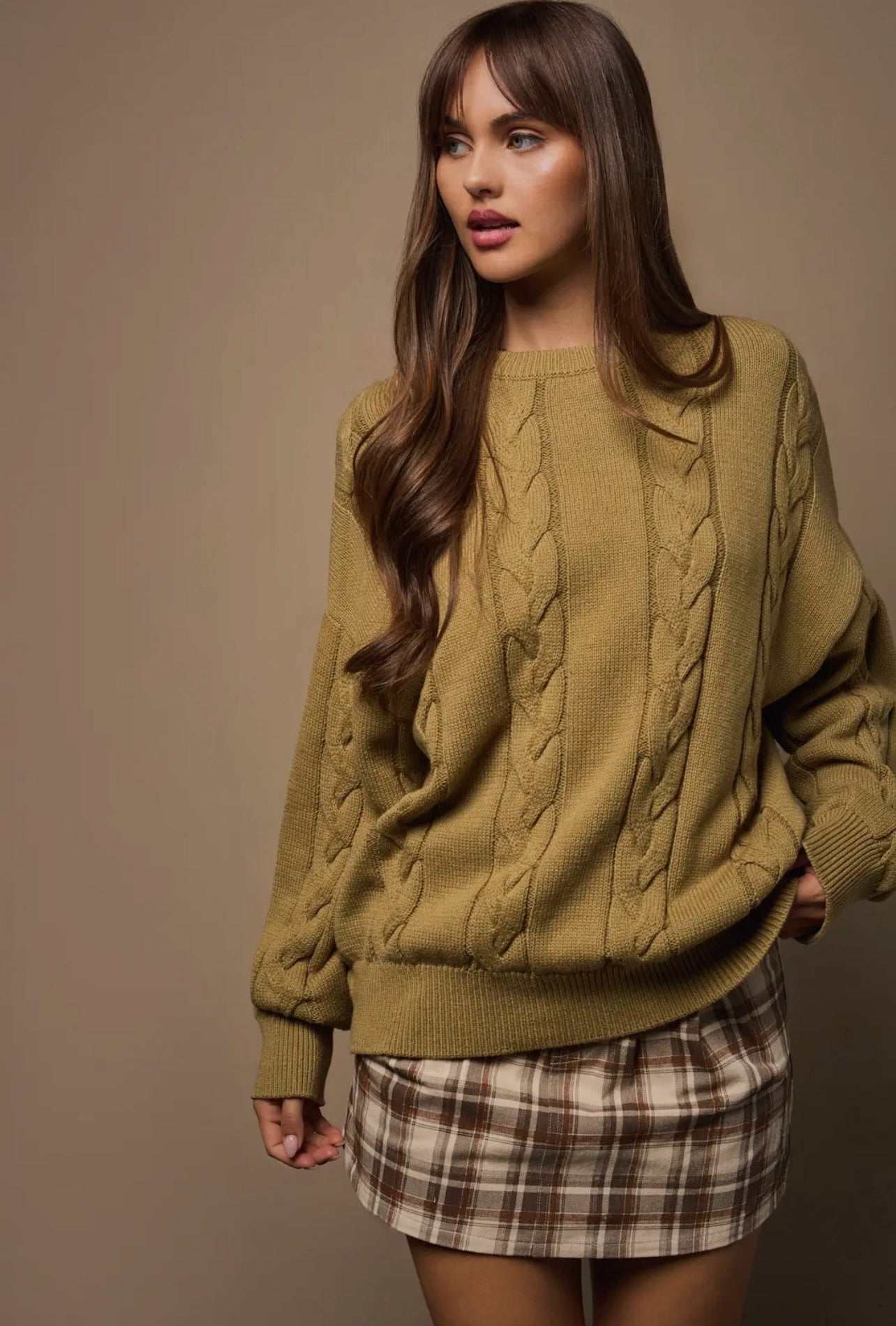 Olive Oversized Cable Sweater Top