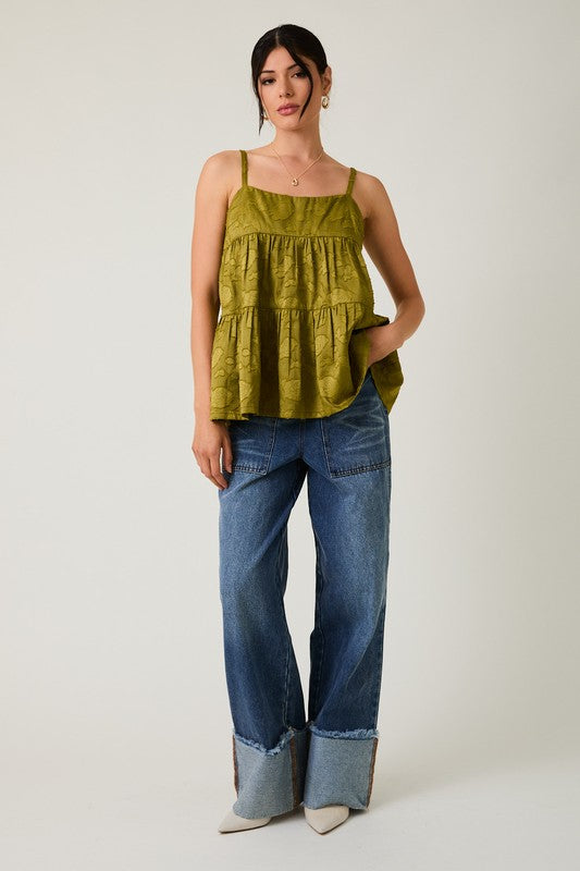 Sleeveless-Jacquard Woven Top