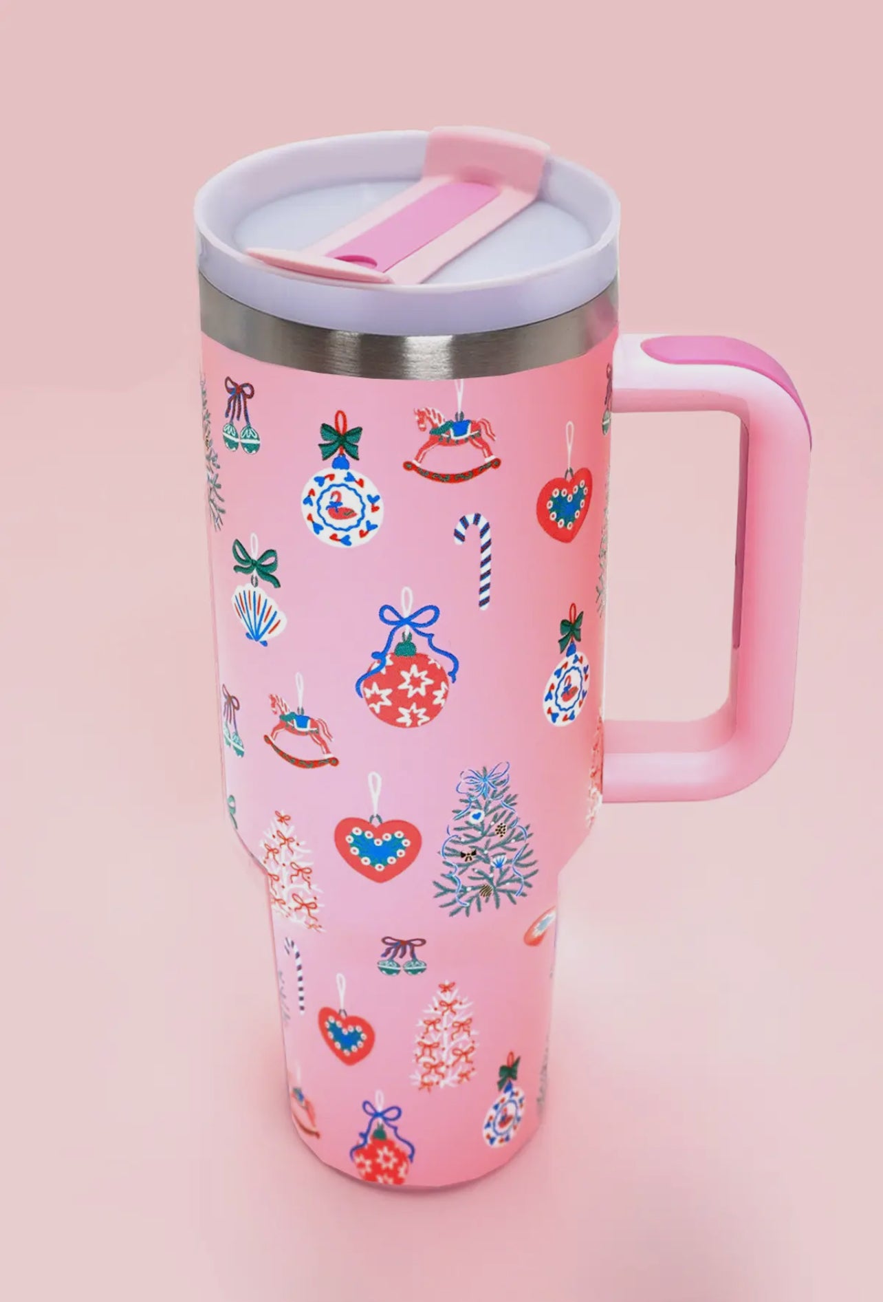 Stainless Steel Tumbler- Christmas Ornament Pink