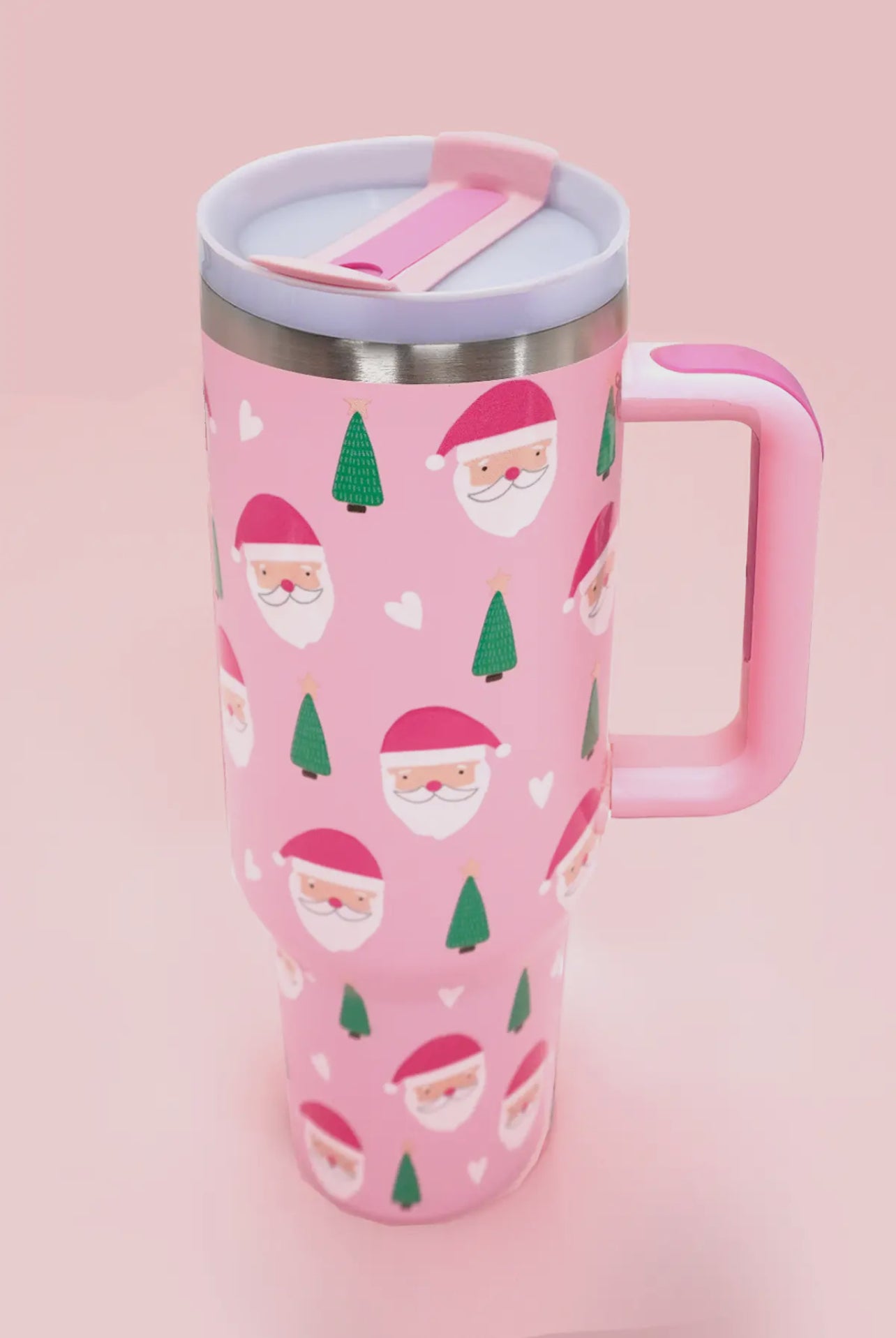 Stainless Steel Tumbler - Christmas Santa Pink