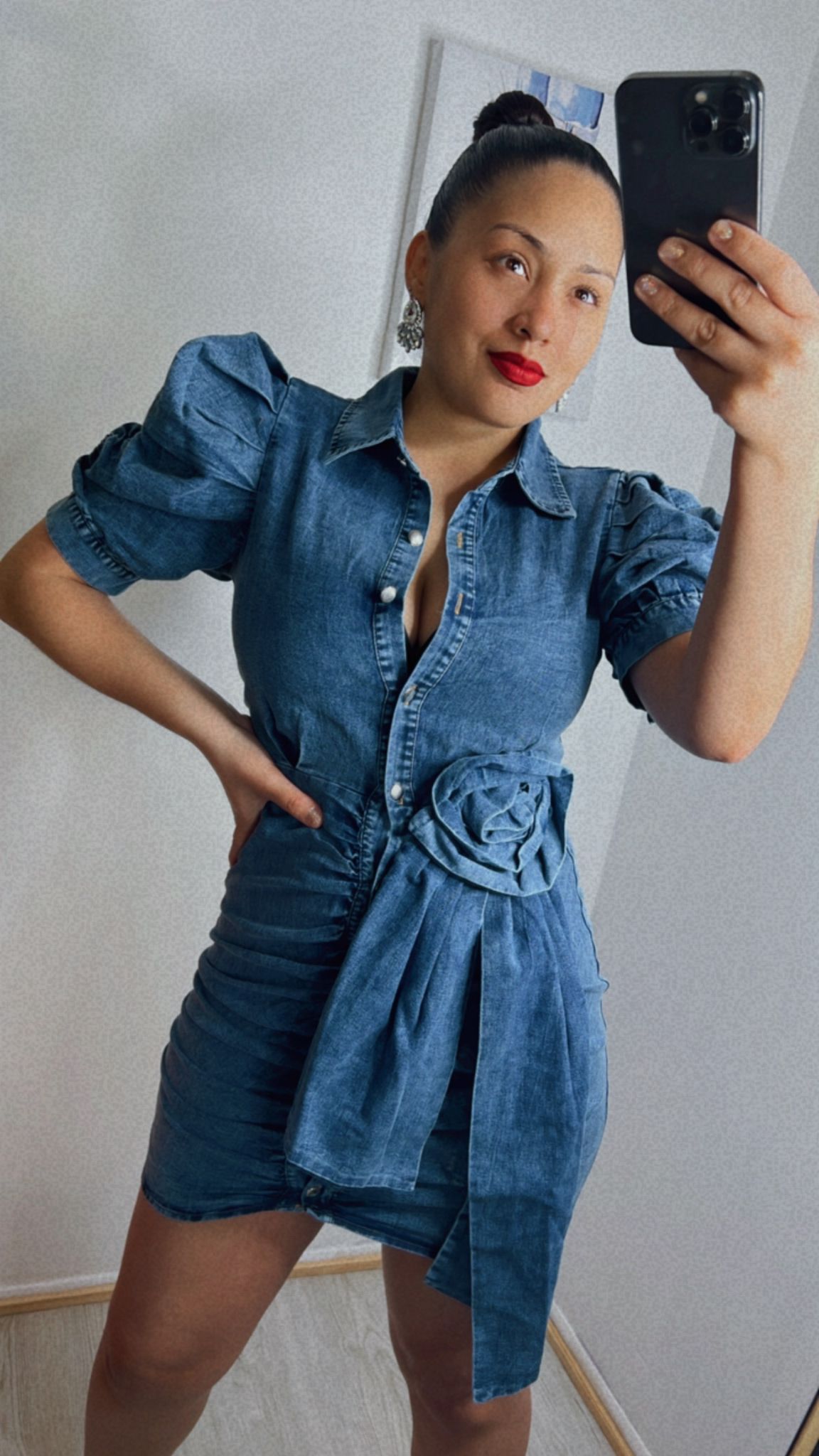 Denim Puff Sleeve Mini Dress