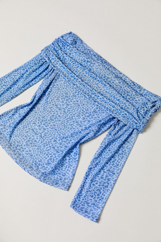 Off-Shoulder Animal Print Mesh Top