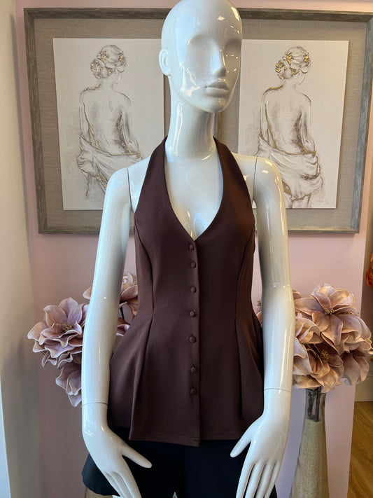 Chocolate Halter Neck Peplum Vest Top