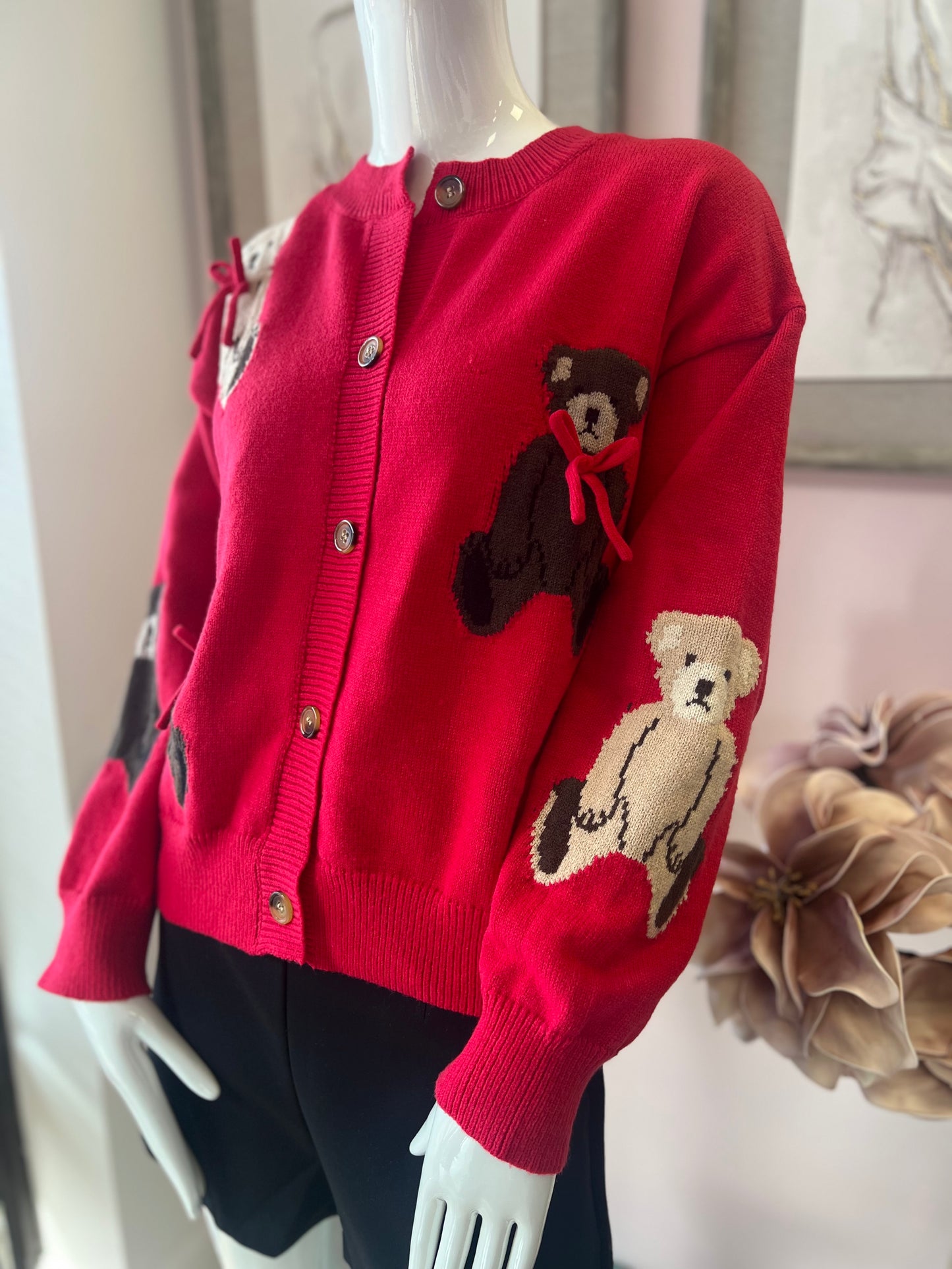 Red Teddy Bear Cardigan