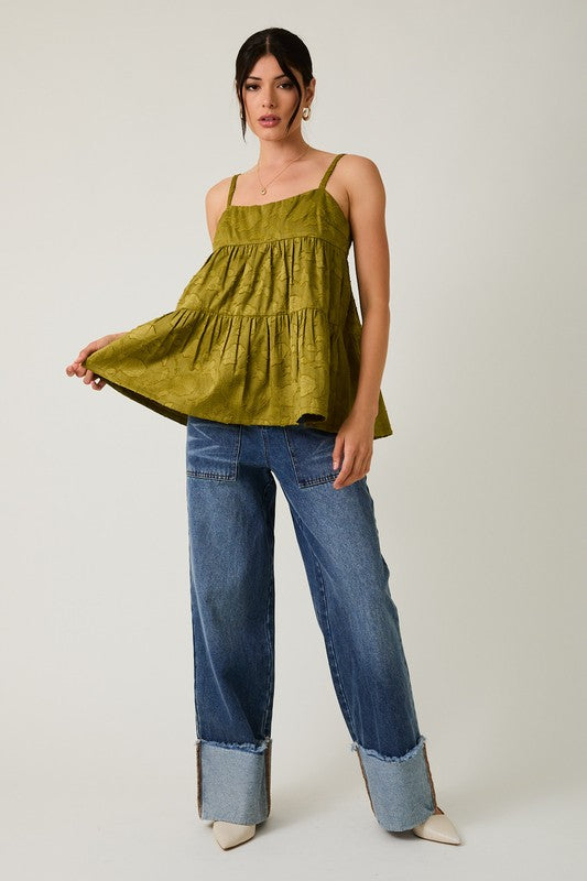 Sleeveless-Jacquard Woven Top