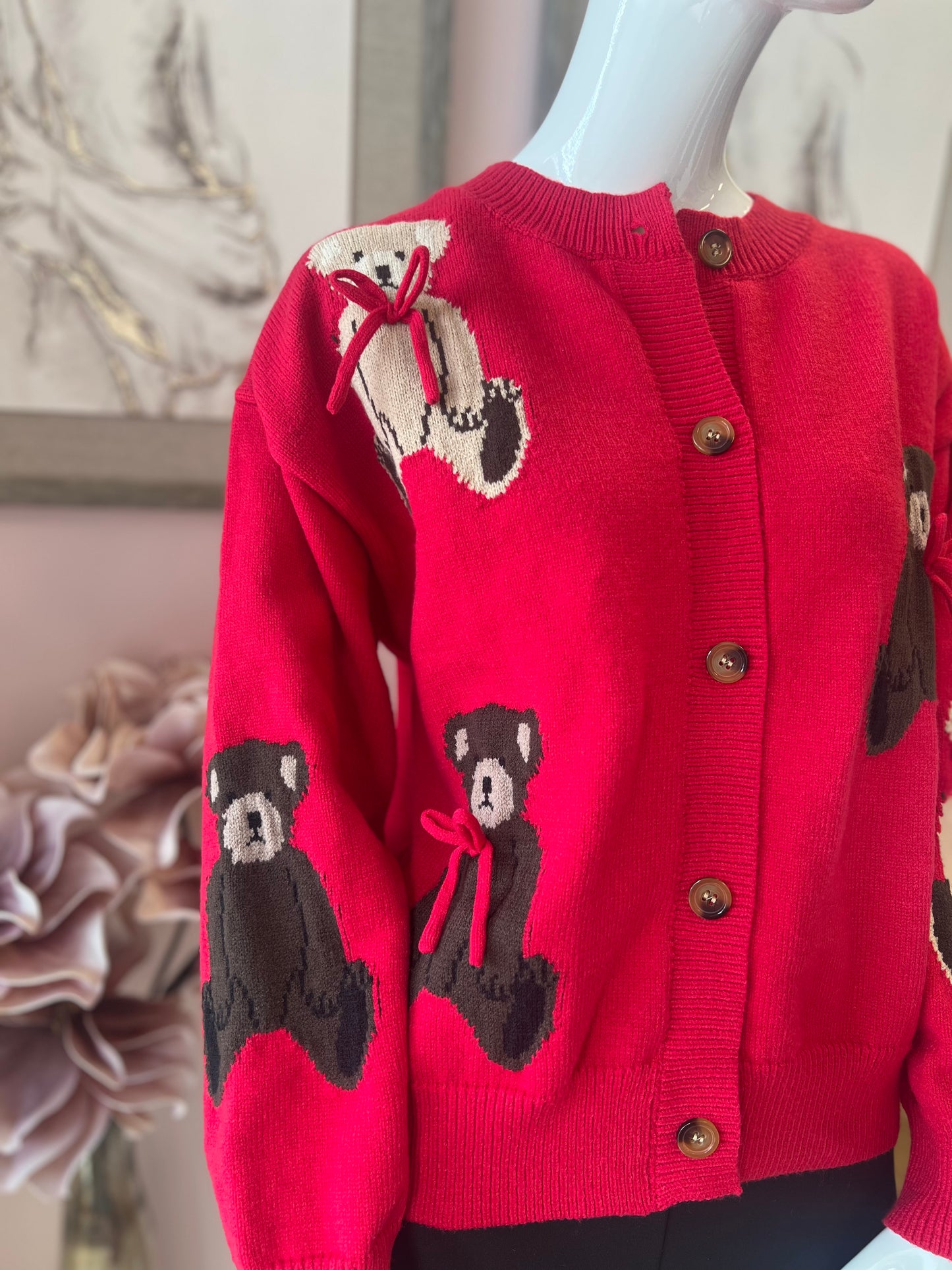 Red Teddy Bear Cardigan