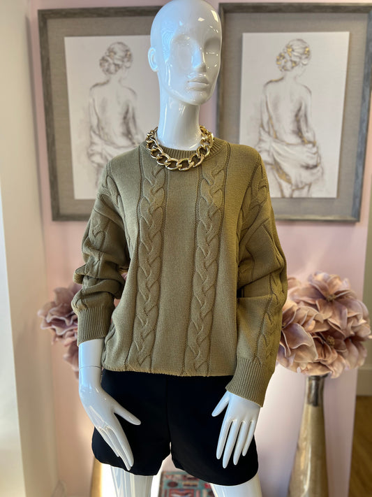 Olive Oversized Cable Sweater Top