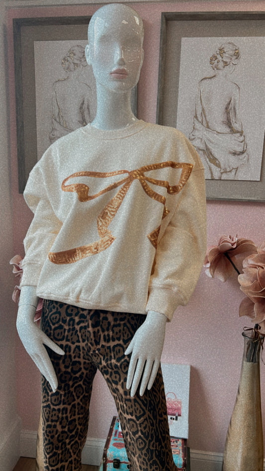 Gold Bow Sequin Sweater