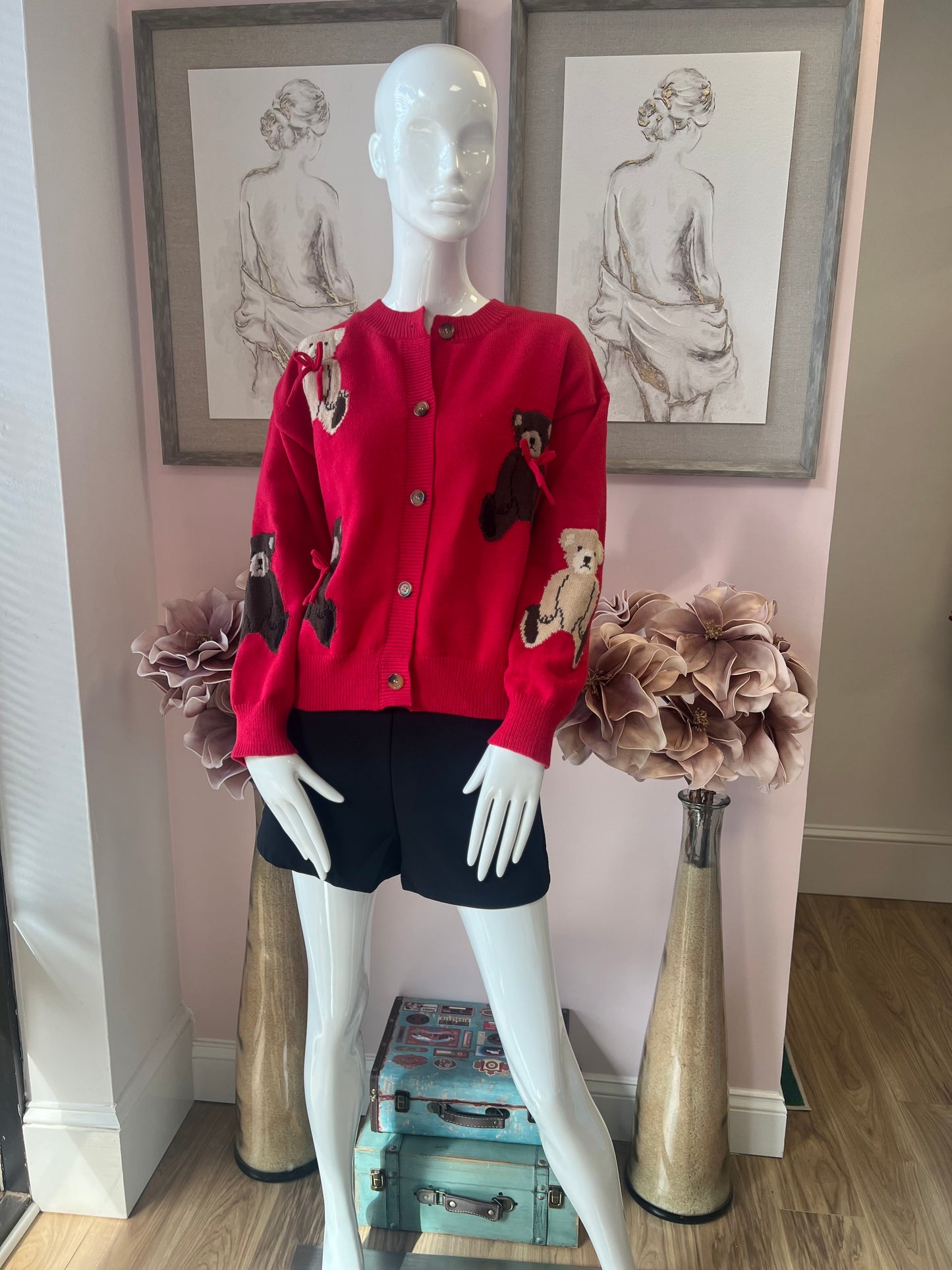 Red Teddy Bear Cardigan