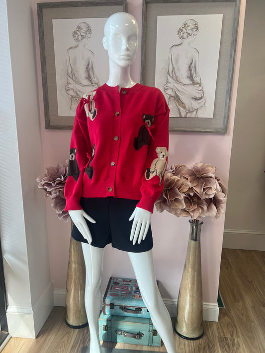 Red Teddy Bear Cardigan